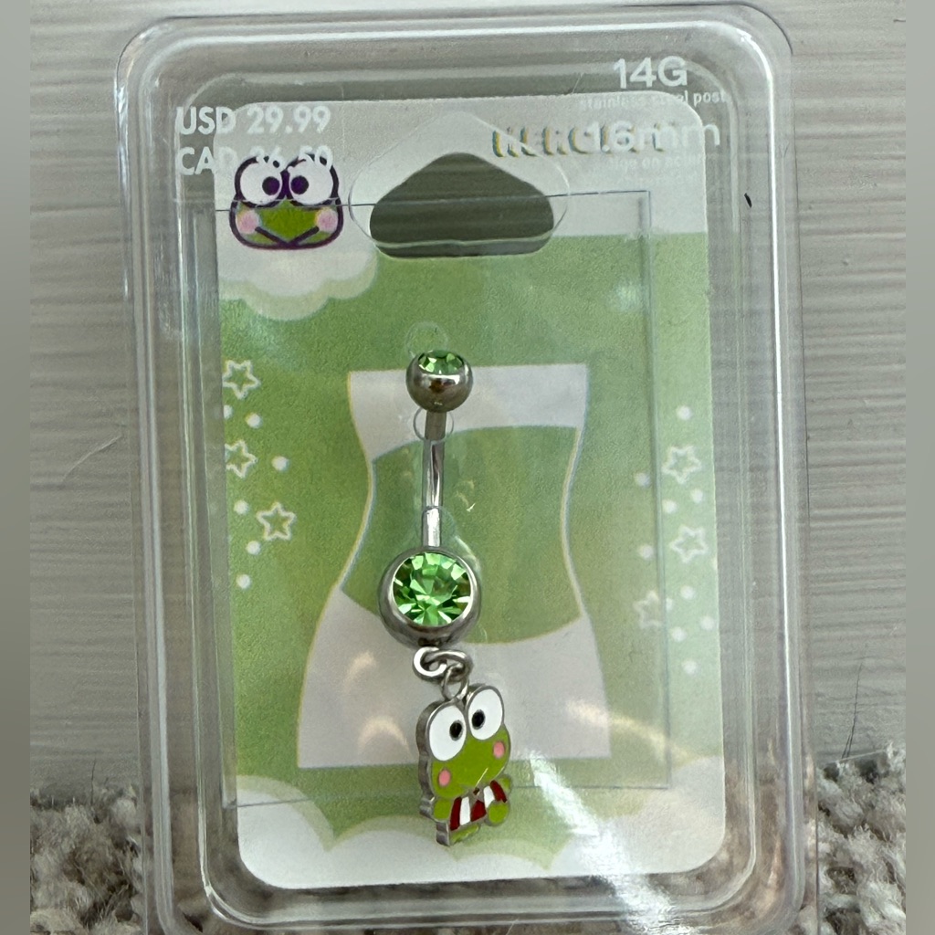 Hello Kitty Keroppi Green Frog Belly Button Ring 14 G 32$